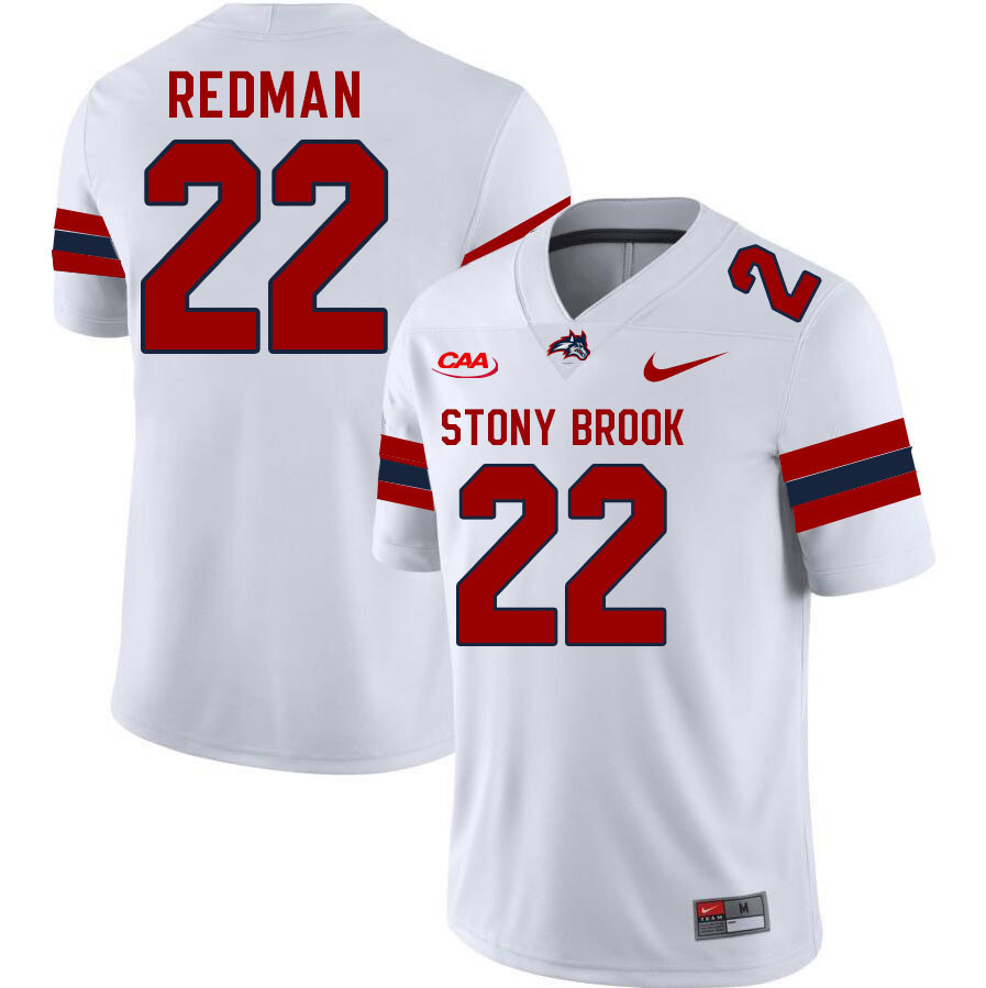 Stony Brook Seawolves #22 Cal Redman College Football Jerseys Stitched Sale-White